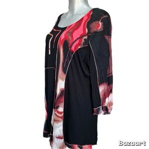 Parsley & Sage Abstract Print Tunic Top Long Sleeve Plus Size 2X Black Red Boho
